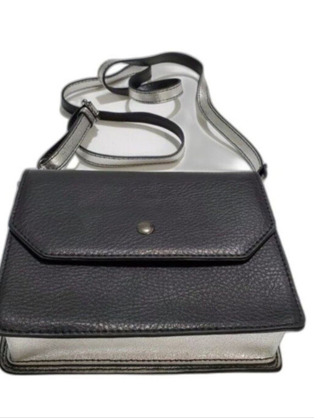 silver and black colorblock crossbody bag square by MMS